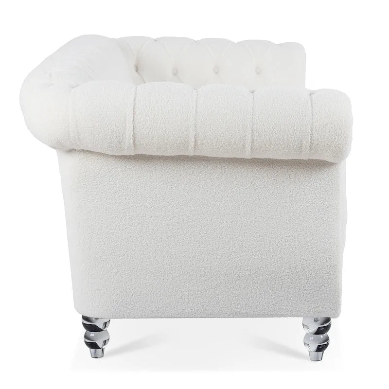 Canapé capitonné blanc nordique à accoudoirs roulés - 32,09 x 84,65 x 28,35