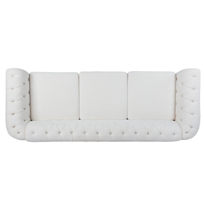 Canapé capitonné blanc nordique à accoudoirs roulés - 32,09 x 84,65 x 28,35