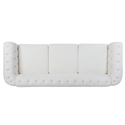 Canapé capitonné blanc nordique à accoudoirs roulés - 32,09 x 84,65 x 28,35