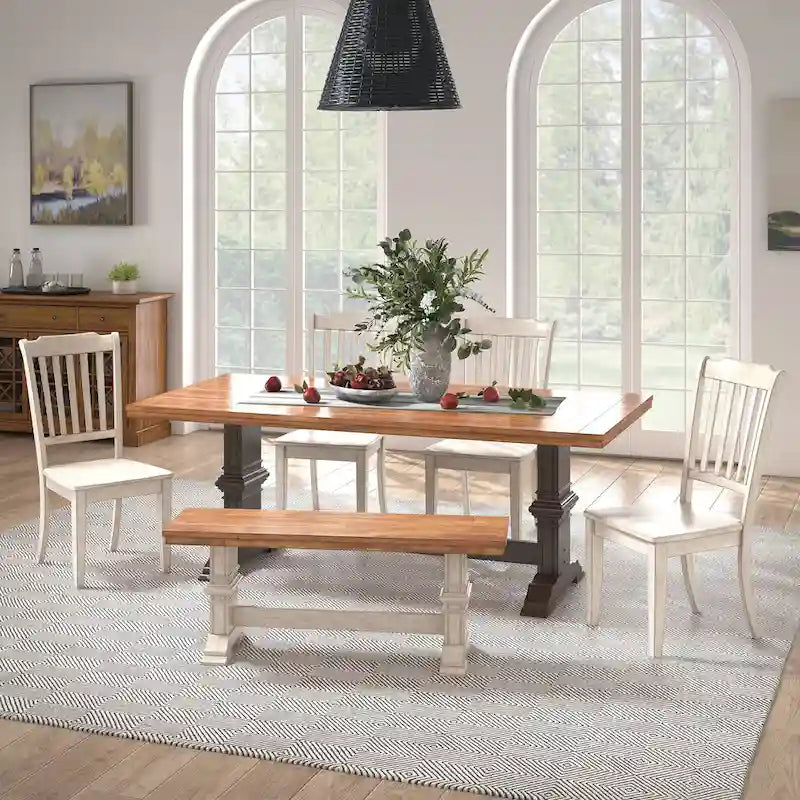 Ronda 78 Rectangular Solid Wood Top Dining Set with Spindle Back Chairs