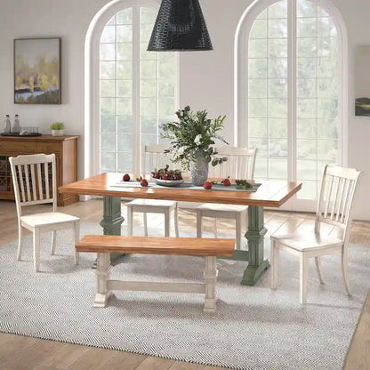 Ensemble de salle à manger Ronda 78 avec plateau rectangulaire en bois massif et chaises à dossier à fuseaux