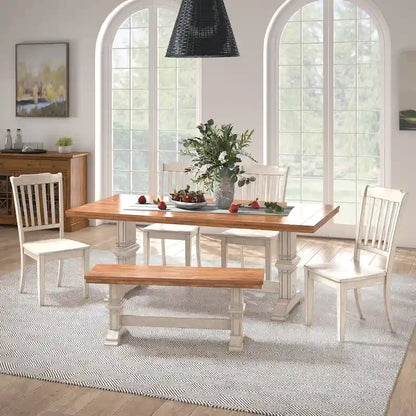 Ensemble de salle à manger Ronda 78 avec plateau rectangulaire en bois massif et chaises à dossier à fuseaux