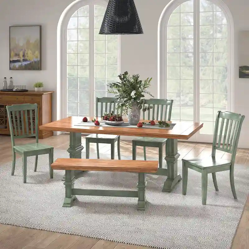 Ensemble de salle à manger Ronda 78 avec plateau rectangulaire en bois massif et chaises à dossier à fuseaux