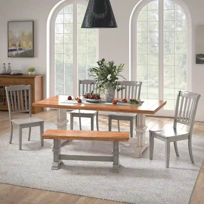 Ensemble de salle à manger Ronda 78 avec plateau rectangulaire en bois massif et chaises à dossier à fuseaux