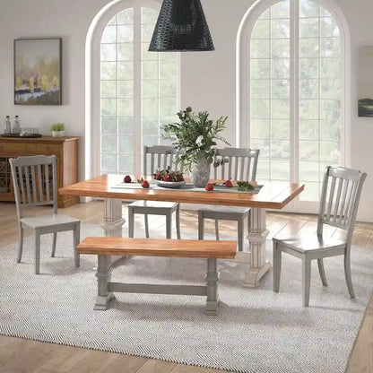 Ensemble de salle à manger Ronda 78 avec plateau rectangulaire en bois massif et chaises à dossier à fuseaux