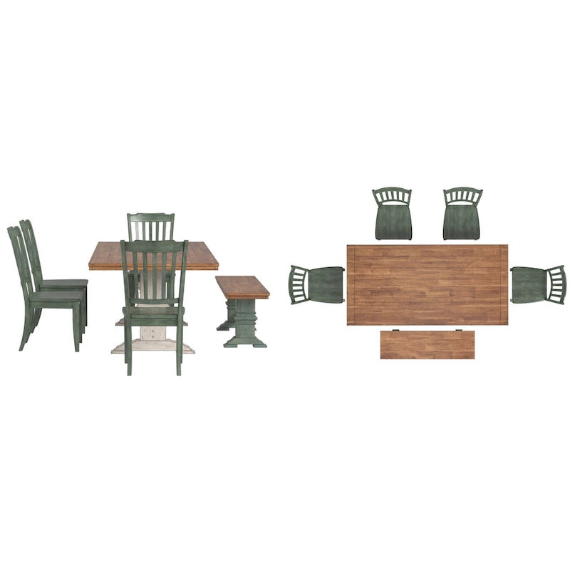 Ensemble de salle à manger Ronda 78 avec plateau rectangulaire en bois massif et chaises à dossier à fuseaux