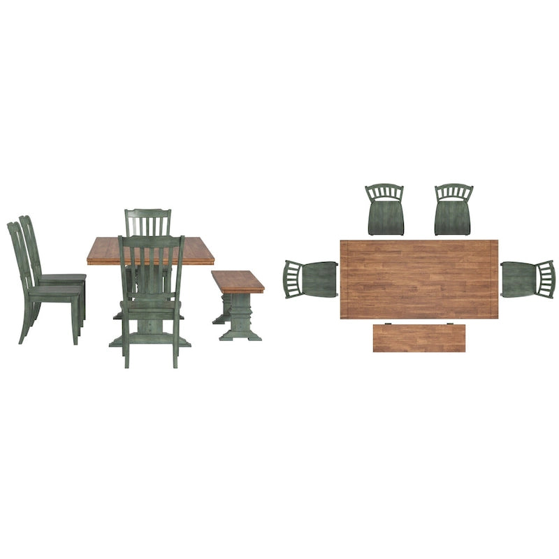 Ensemble de salle à manger Ronda 78 avec plateau rectangulaire en bois massif et chaises à dossier à fuseaux