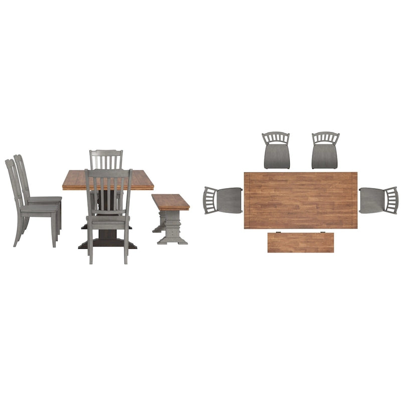 Ensemble de salle à manger Ronda 78 avec plateau rectangulaire en bois massif et chaises à dossier à fuseaux