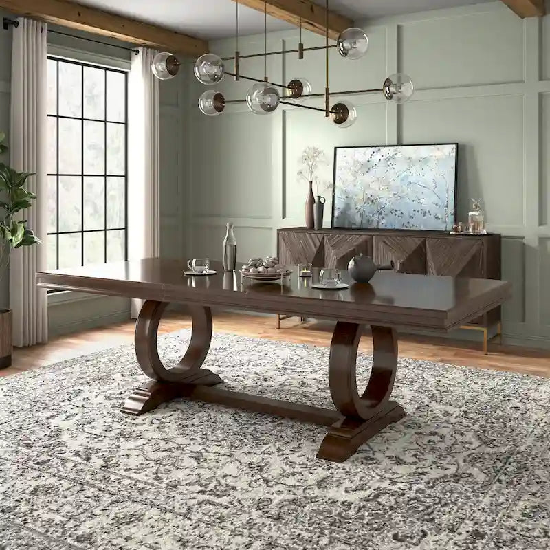 Tallinn Wood Extendable Trestle Base Dining Table - Cherry Brown