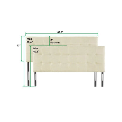 Tête de lit capitonnée Jessenia, hauteur réglable, format Queen, dossier rembourré en tissu haut de gamme