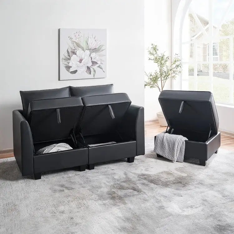Collection de canapés d'angle modulaires convertibles modernes à monter soi-même - Modules pouf, central et accoudoirs en option