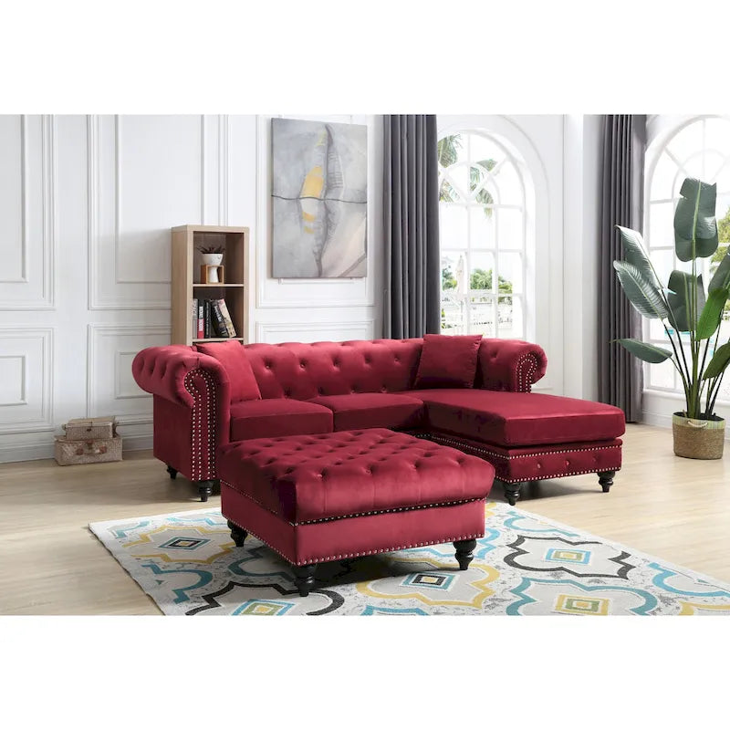 Canapé 3 places Nola 249 cm en velours avec 2 coussins décoratifs - 249 cm (L) x 94 cm (l) x 79 cm (H)
