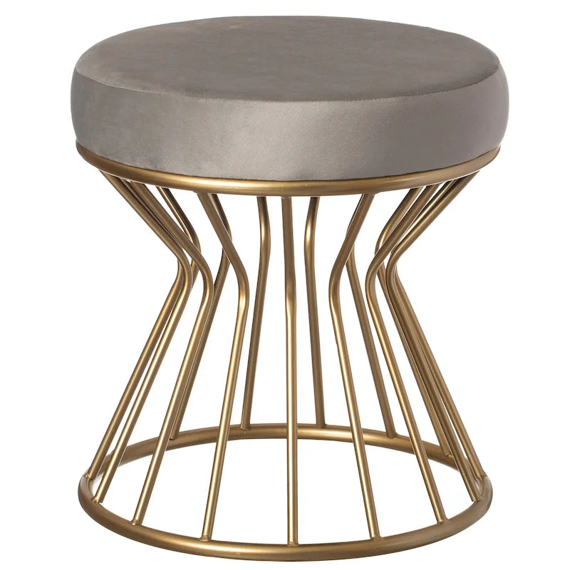 Tabouret rond moderne en velours avec piètement en métal doré courbé, pouf standard