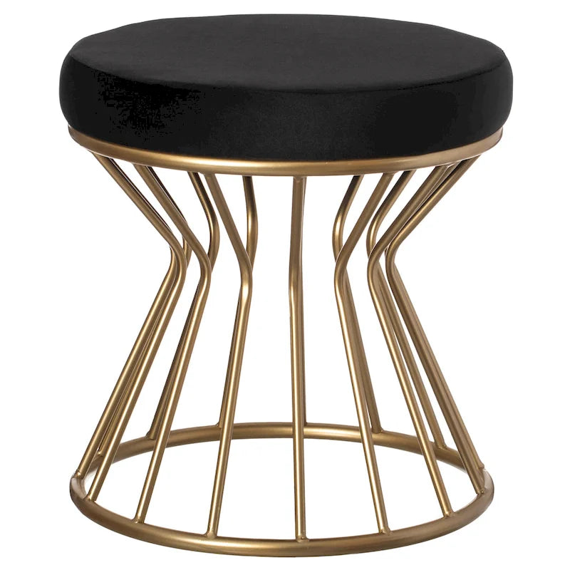 Modern Round Velvet Stool with Bent Gold Metal Base Standard Ottoman
