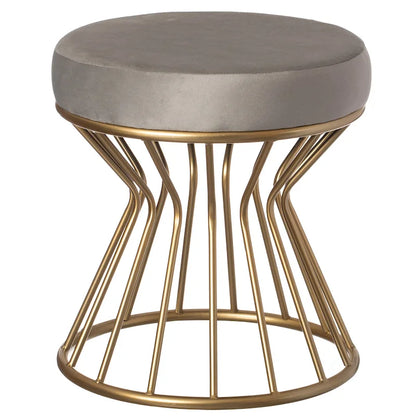Tabouret rond moderne en velours avec piètement en métal doré courbé, pouf standard