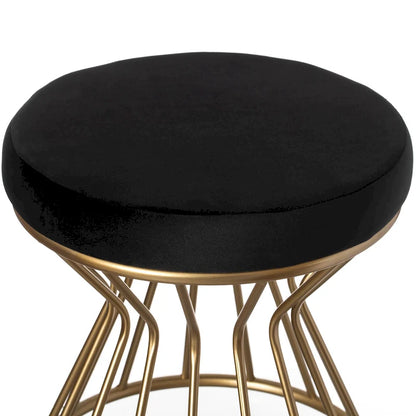 Tabouret rond moderne en velours avec piètement en métal doré courbé, pouf standard