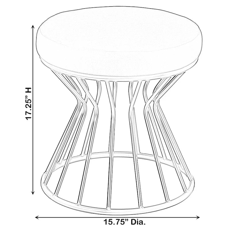 Tabouret rond moderne en velours avec piètement en métal doré courbé, pouf standard