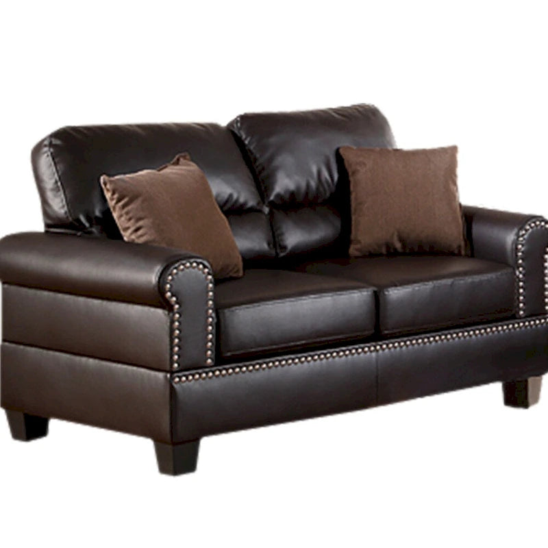 Ensemble canapé 2 pièces en cuir reconstitué marron avec coussins