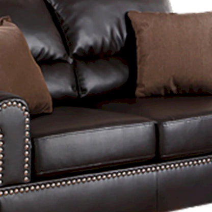 Ensemble canapé 2 pièces en cuir reconstitué marron avec coussins