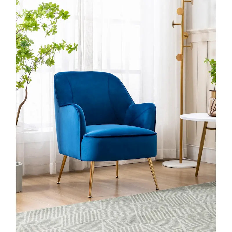 Fauteuil d'appoint rembourré en velours Adora de Porthos Home avec pieds chromés dorés