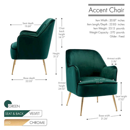 Fauteuil d'appoint rembourré en velours Adora de Porthos Home avec pieds chromés dorés