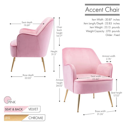 Fauteuil d'appoint rembourré en velours Adora de Porthos Home avec pieds chromés dorés