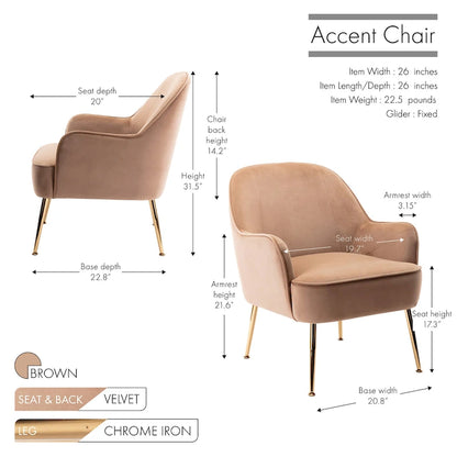 Fauteuil d'appoint rembourré en velours Adora de Porthos Home avec pieds chromés dorés