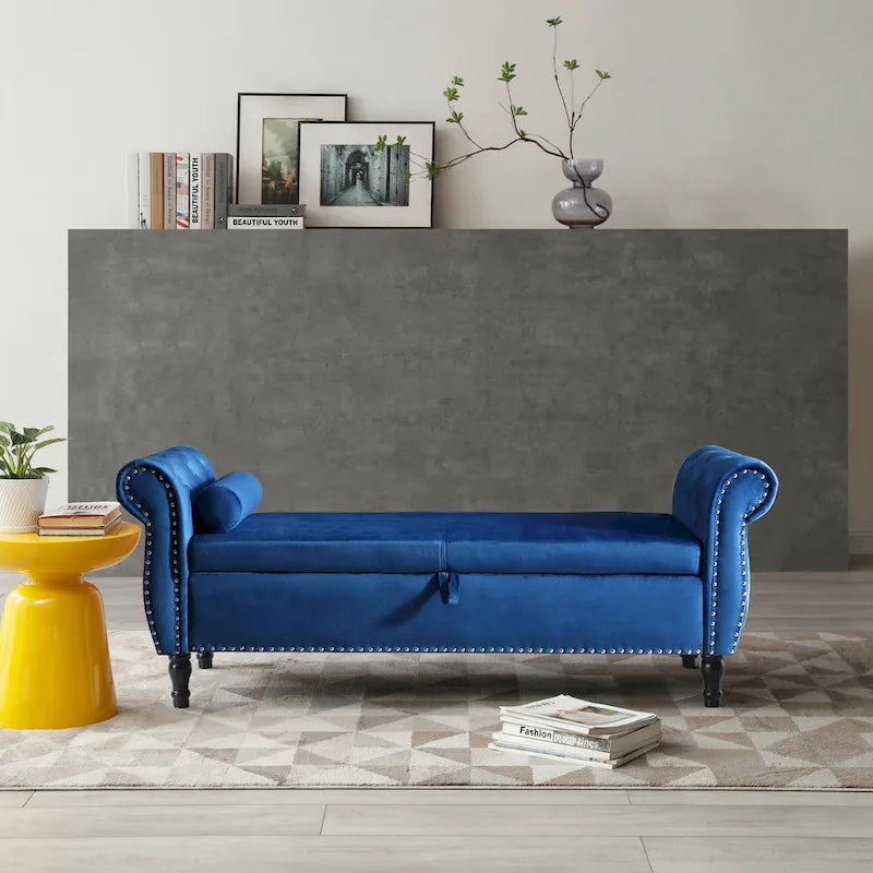 Pouf de rangement rectangulaire en velours Kata, canapé, tabouret, banc