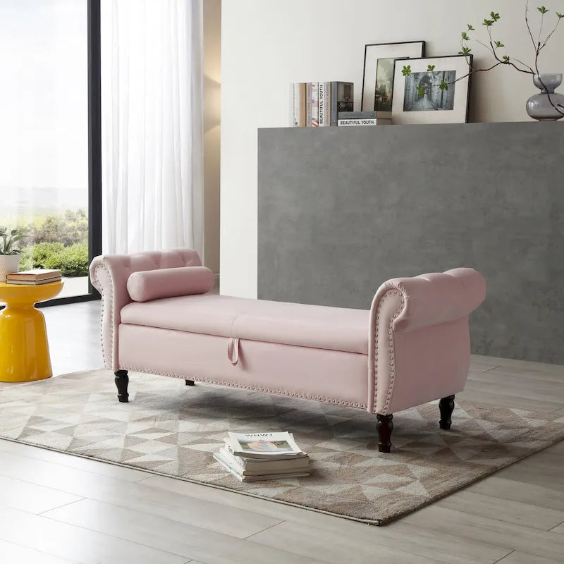 Pouf de rangement rectangulaire en velours Kata, canapé, tabouret, banc