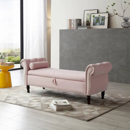 Pouf de rangement rectangulaire en velours Kata, canapé, tabouret, banc