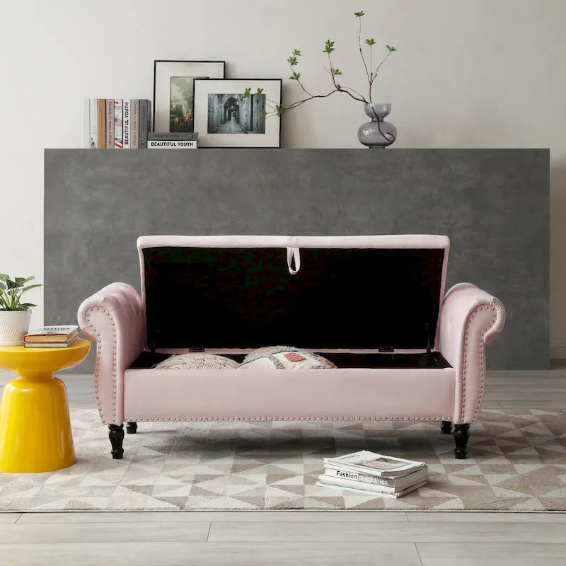 Pouf de rangement rectangulaire en velours Kata, canapé, tabouret, banc