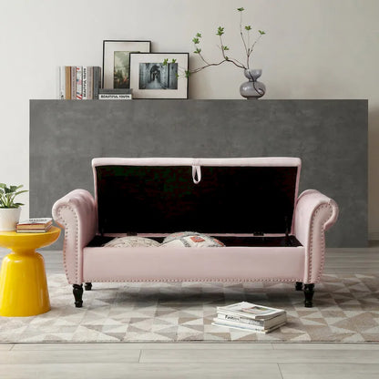 Pouf de rangement rectangulaire en velours Kata, canapé, tabouret, banc