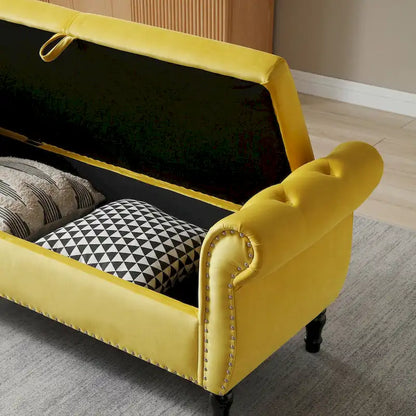 Pouf de rangement rectangulaire en velours Kata, canapé, tabouret, banc