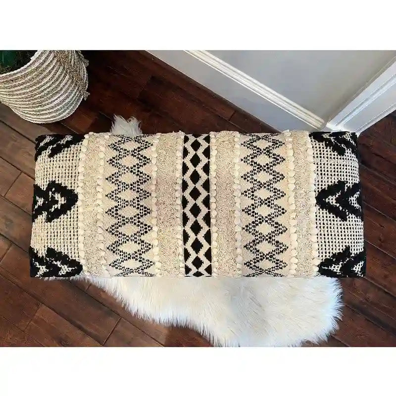 HERATE ORIENTAL Banc de rangement rembourré en coton dhurrie fait main