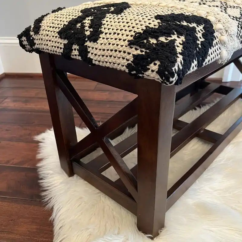 HERATE ORIENTAL Banc de rangement rembourré en coton dhurrie fait main