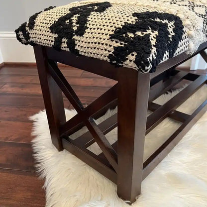 HERATE ORIENTAL Banc de rangement rembourré en coton dhurrie fait main