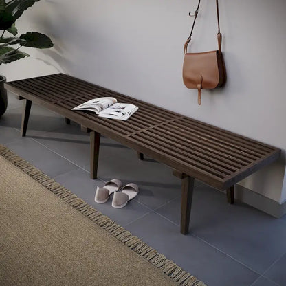 Banc d'entrée en bois massif, banc de coiffeuse plateforme en bois d'hévéa avec design à lattes pour le salon et la chambre à coucher