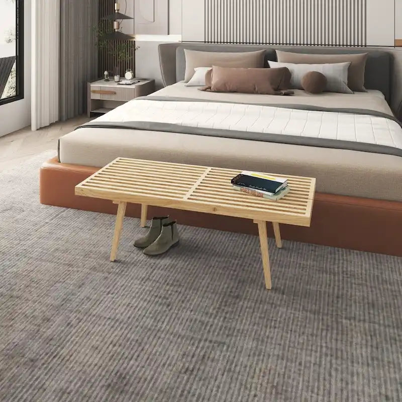 Banc d'entrée en bois massif, banc de coiffeuse plateforme en bois d'hévéa avec design à lattes pour le salon et la chambre à coucher