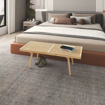 Banc d'entrée en bois massif, banc de coiffeuse plateforme en bois d'hévéa avec design à lattes pour le salon et la chambre à coucher