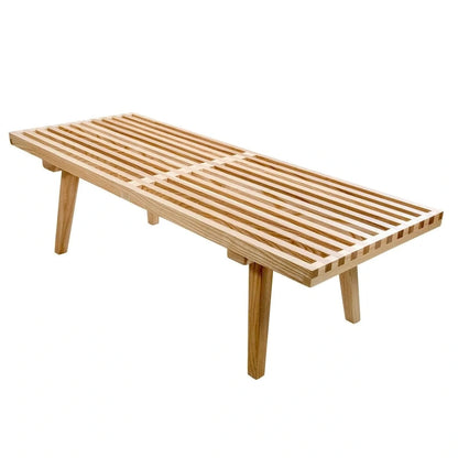 Banc d'entrée en bois massif, banc de coiffeuse plateforme en bois d'hévéa avec design à lattes pour le salon et la chambre à coucher