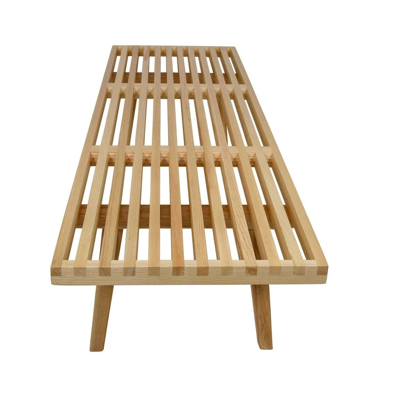 Banc d'entrée en bois massif, banc de coiffeuse plateforme en bois d'hévéa avec design à lattes pour le salon et la chambre à coucher