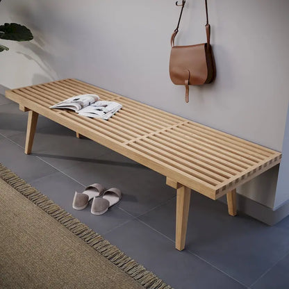 Banc d'entrée en bois massif, banc de coiffeuse plateforme en bois d'hévéa avec design à lattes pour le salon et la chambre à coucher