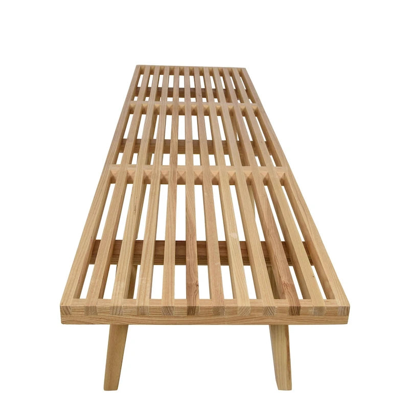 Banc d'entrée en bois massif, banc de coiffeuse plateforme en bois d'hévéa avec design à lattes pour le salon et la chambre à coucher