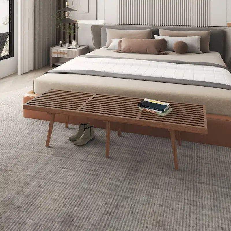 Banc d'entrée en bois massif, banc de coiffeuse plateforme en bois d'hévéa avec design à lattes pour le salon et la chambre à coucher