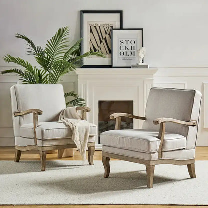 Ensemble de 2 fauteuils Rinaldo Farmhouse en polyester avec dossier confortable et coussin, par HULALA HOME