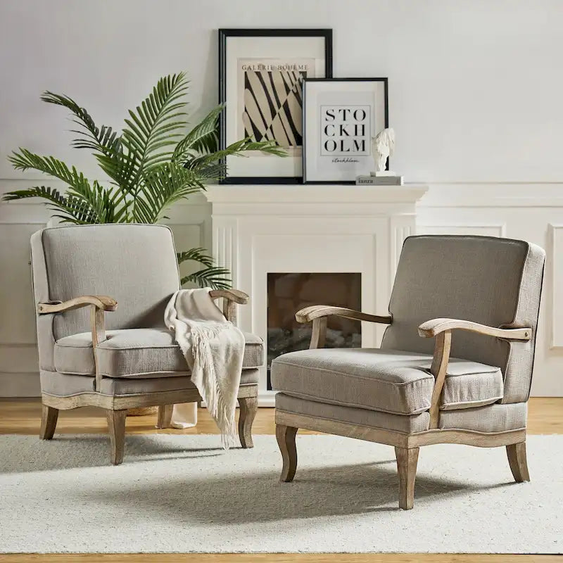 Ensemble de 2 fauteuils Rinaldo Farmhouse en polyester avec dossier confortable et coussin, par HULALA HOME
