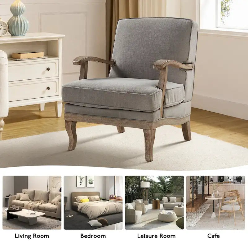 Ensemble de 2 fauteuils Rinaldo Farmhouse en polyester avec dossier confortable et coussin, par HULALA HOME