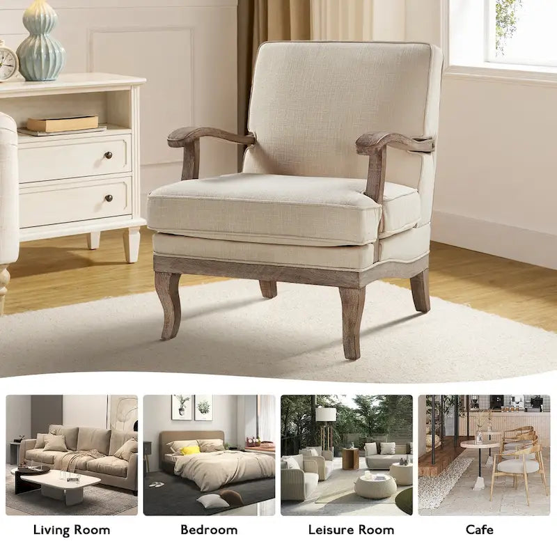 Ensemble de 2 fauteuils Rinaldo Farmhouse en polyester avec dossier confortable et coussin, par HULALA HOME