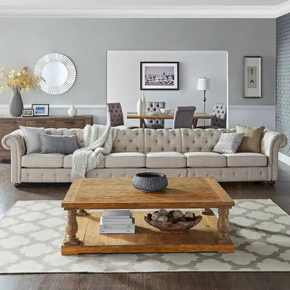 Canapé Chesterfield modulaire capitonné en lin beige Knightsbridge par iNSPIRE Q Artisan