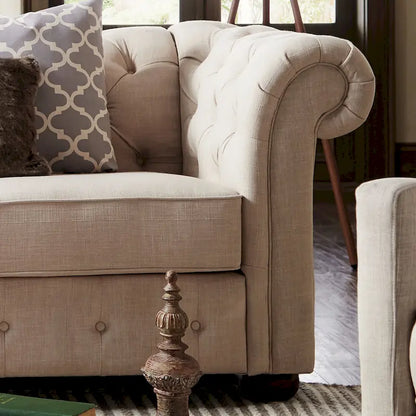 Canapé Chesterfield modulaire capitonné en lin beige Knightsbridge par iNSPIRE Q Artisan